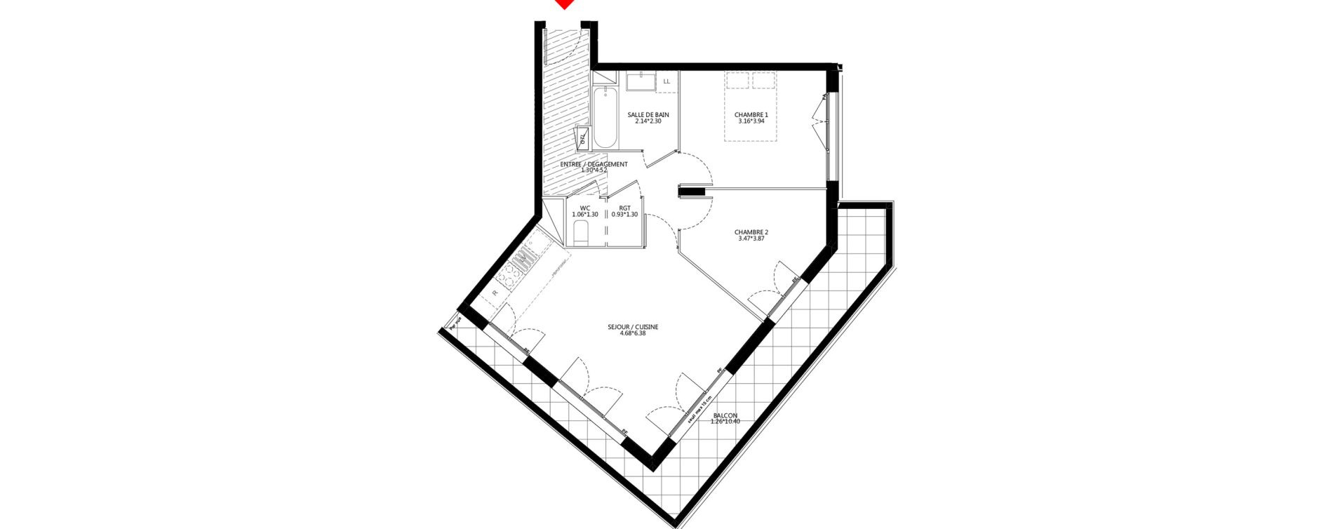 Appartement T3 de 65,60 m2 &agrave; Bondy Le moulin-&agrave;-vent