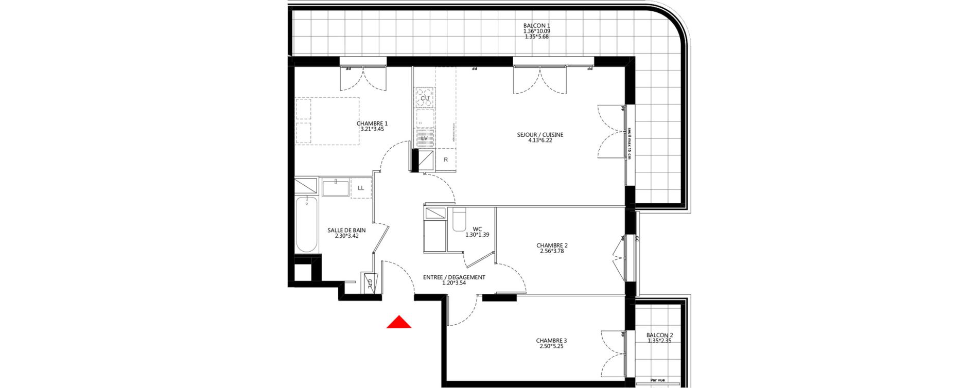 Appartement T4 de 74,52 m2 &agrave; Bondy Le moulin-&agrave;-vent