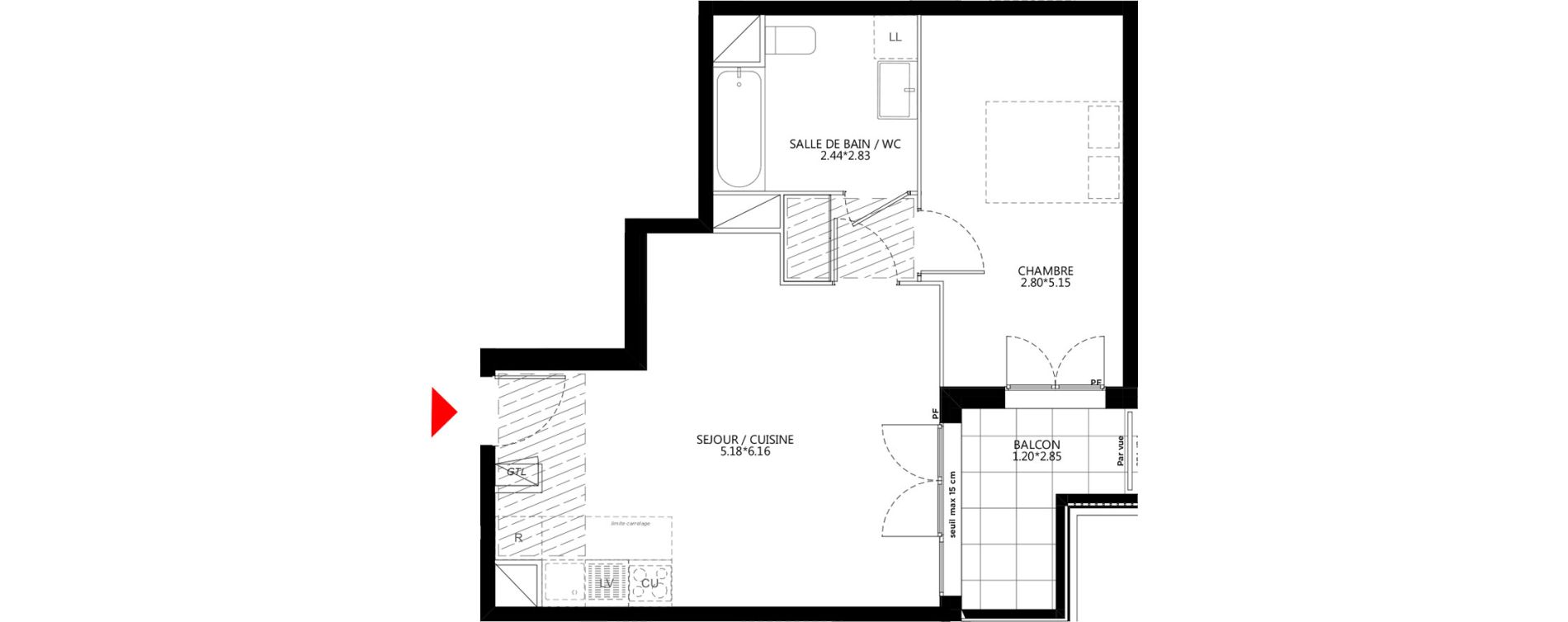 Appartement T2 de 48,47 m2 &agrave; Bondy Le moulin-&agrave;-vent