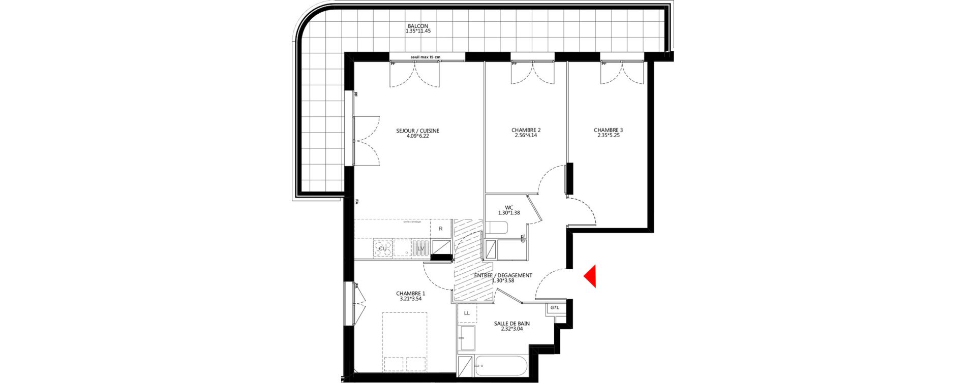 Appartement T4 de 75,06 m2 &agrave; Bondy Le moulin-&agrave;-vent