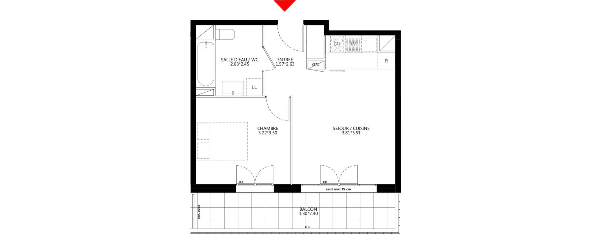Appartement T2 de 40,49 m2 &agrave; Bondy Le moulin-&agrave;-vent