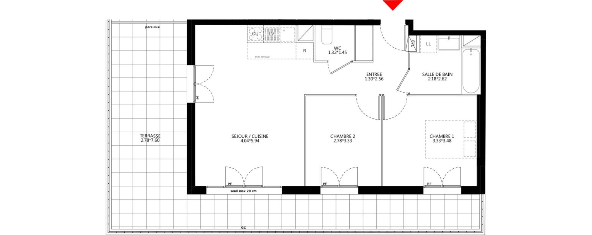 Appartement T3 de 59,25 m2 &agrave; Bondy Le moulin-&agrave;-vent
