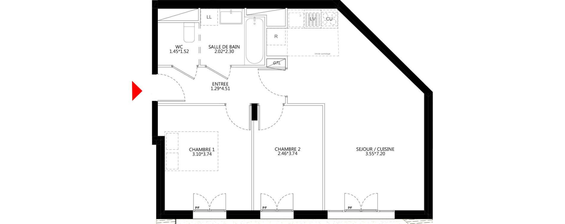 Appartement T3 de 59,58 m2 &agrave; Bondy Le moulin-&agrave;-vent