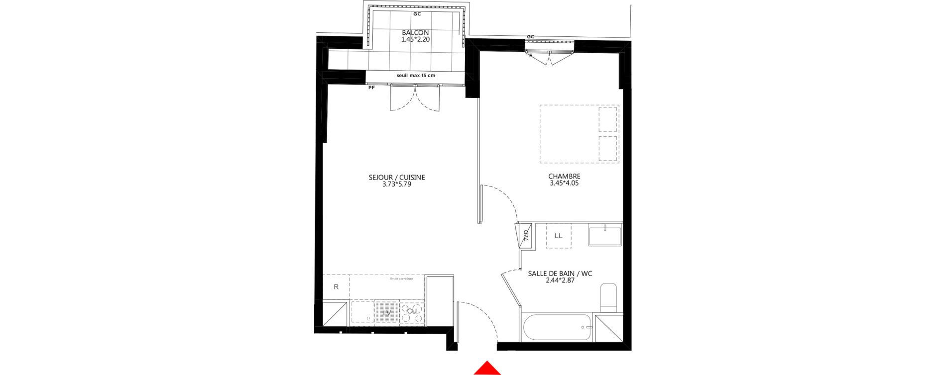 Appartement T2 de 44,35 m2 &agrave; Bondy Le moulin-&agrave;-vent