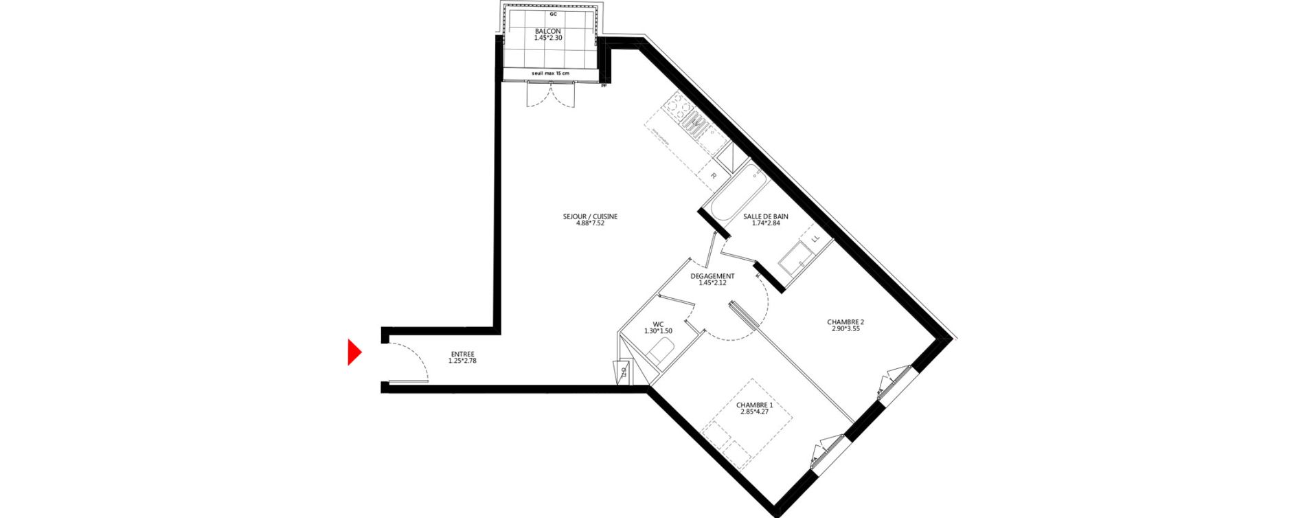 Appartement T3 de 70,92 m2 &agrave; Bondy Le moulin-&agrave;-vent