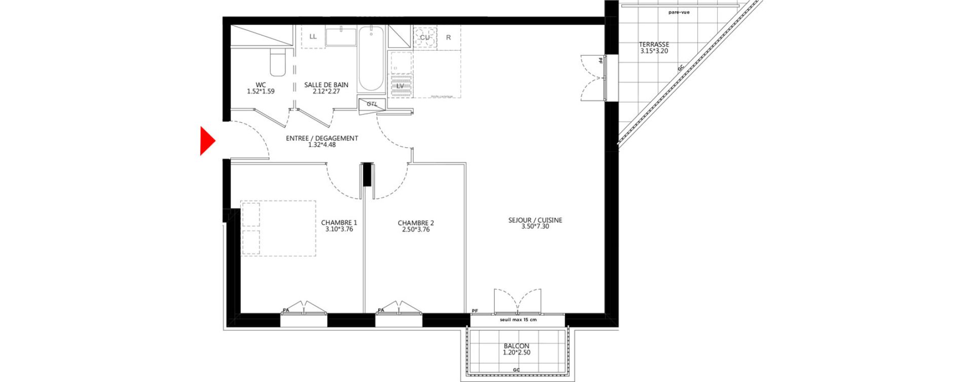 Appartement T3 de 65,42 m2 &agrave; Bondy Le moulin-&agrave;-vent
