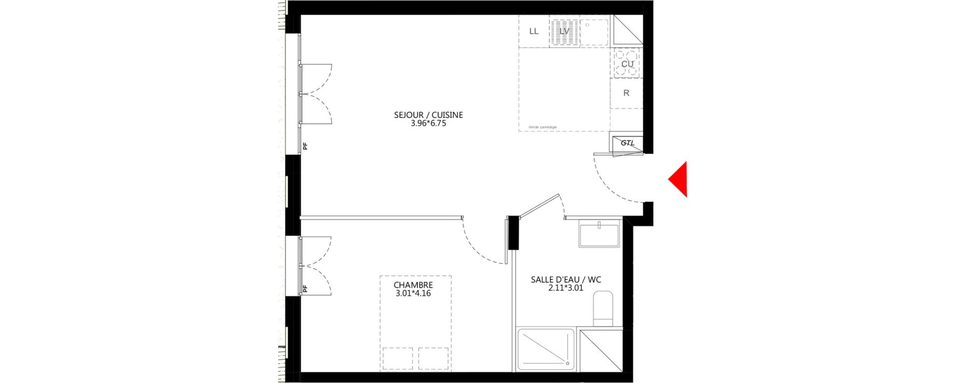 Appartement T2 de 44,09 m2 &agrave; Bondy Le moulin-&agrave;-vent