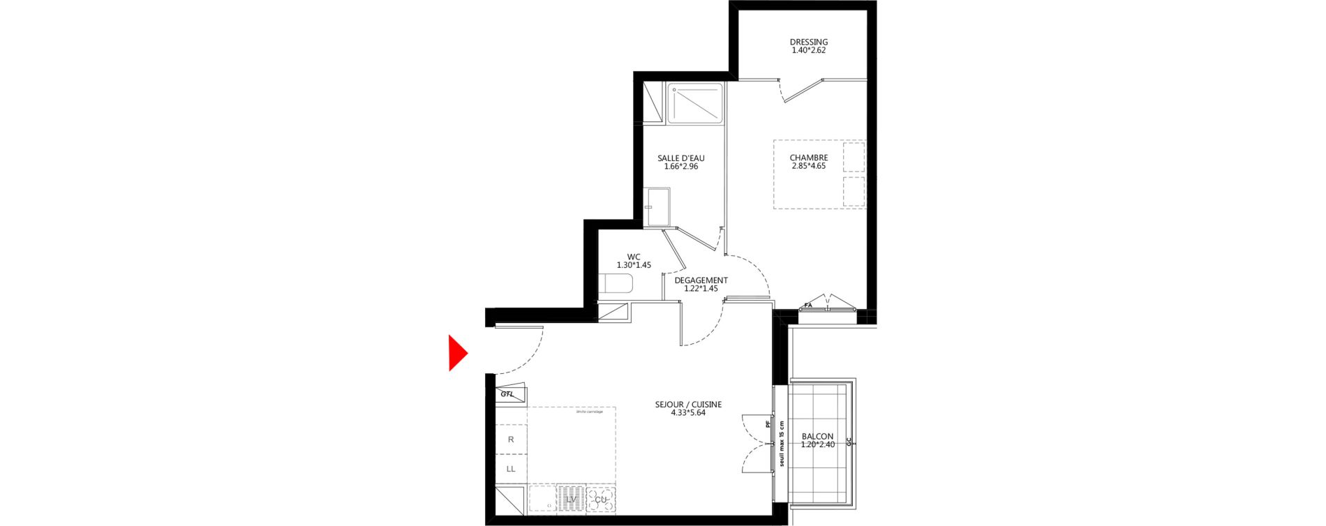 Appartement T2 de 47,55 m2 &agrave; Bondy Le moulin-&agrave;-vent