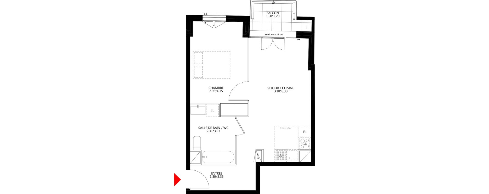 Appartement T2 de 44,40 m2 &agrave; Bondy Le moulin-&agrave;-vent