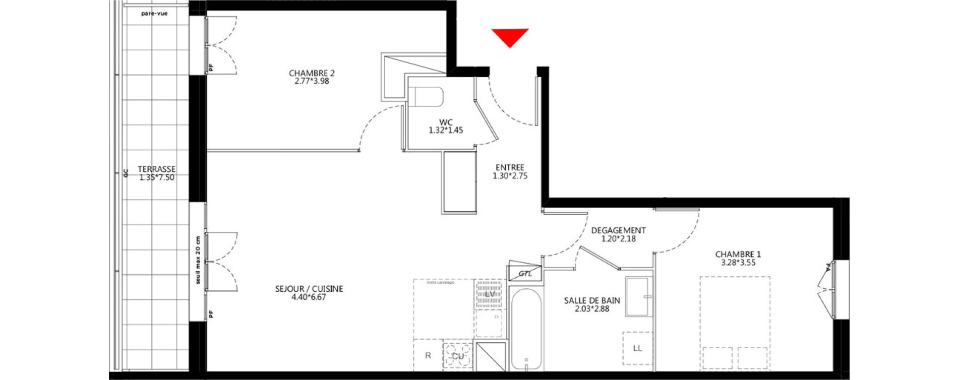 Appartement T3 de 62,60 m2 &agrave; Bondy Le moulin-&agrave;-vent