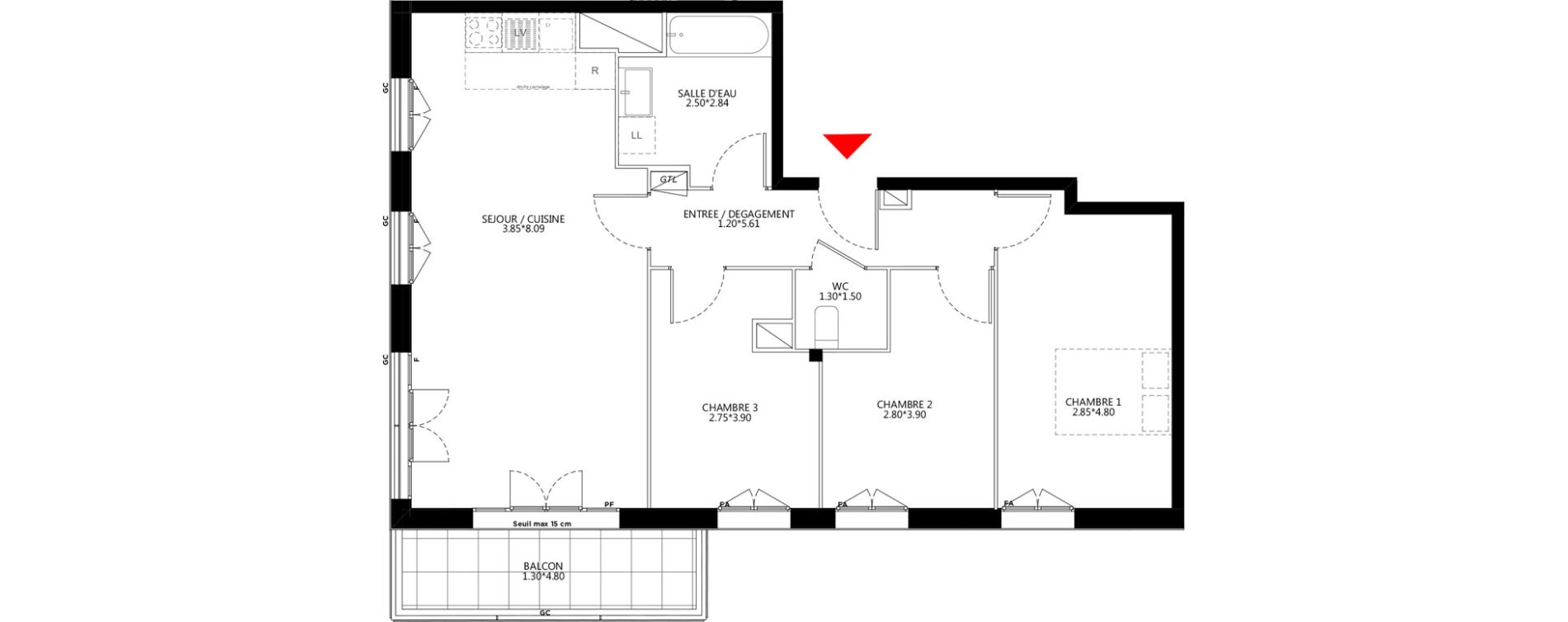 Appartement T4 de 77,74 m2 &agrave; Bondy Le moulin-&agrave;-vent