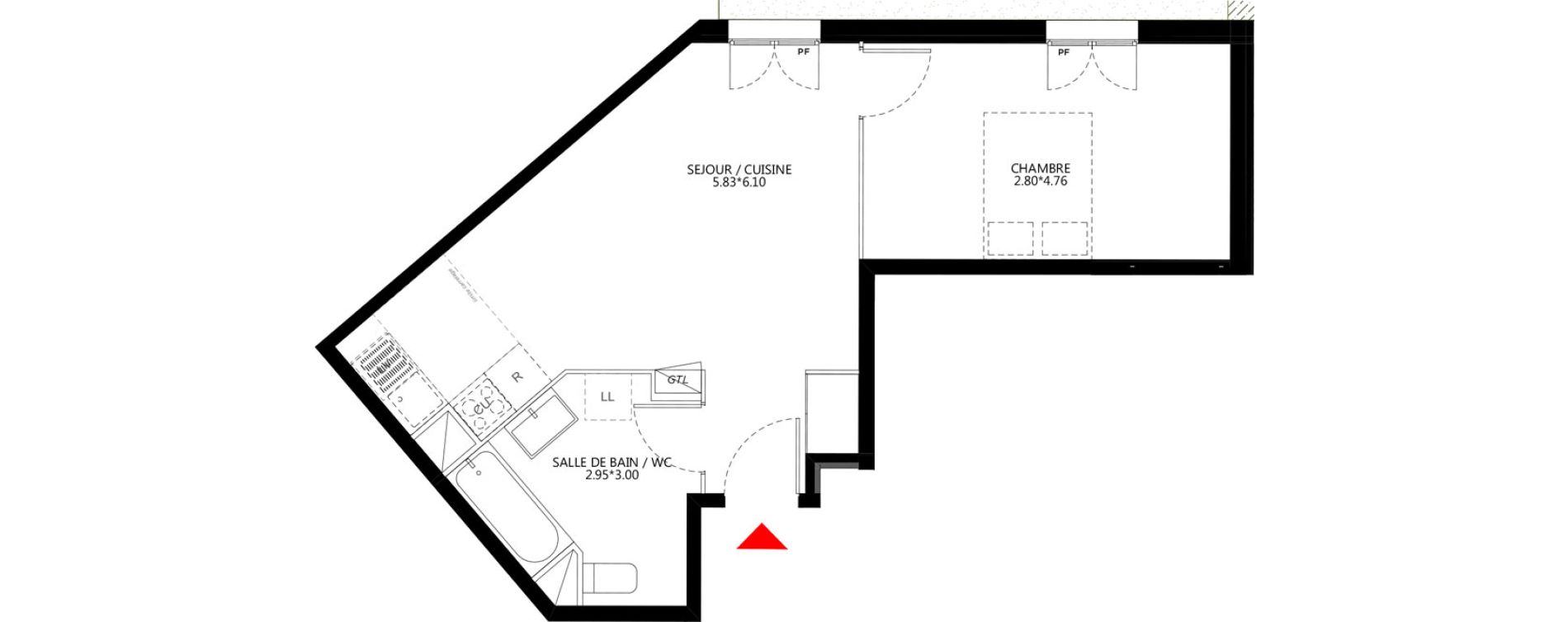 Appartement T2 de 44,08 m2 &agrave; Bondy Le moulin-&agrave;-vent