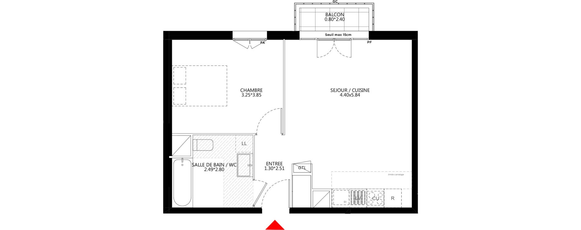 Appartement T2 de 46,44 m2 &agrave; Bondy Le moulin-&agrave;-vent