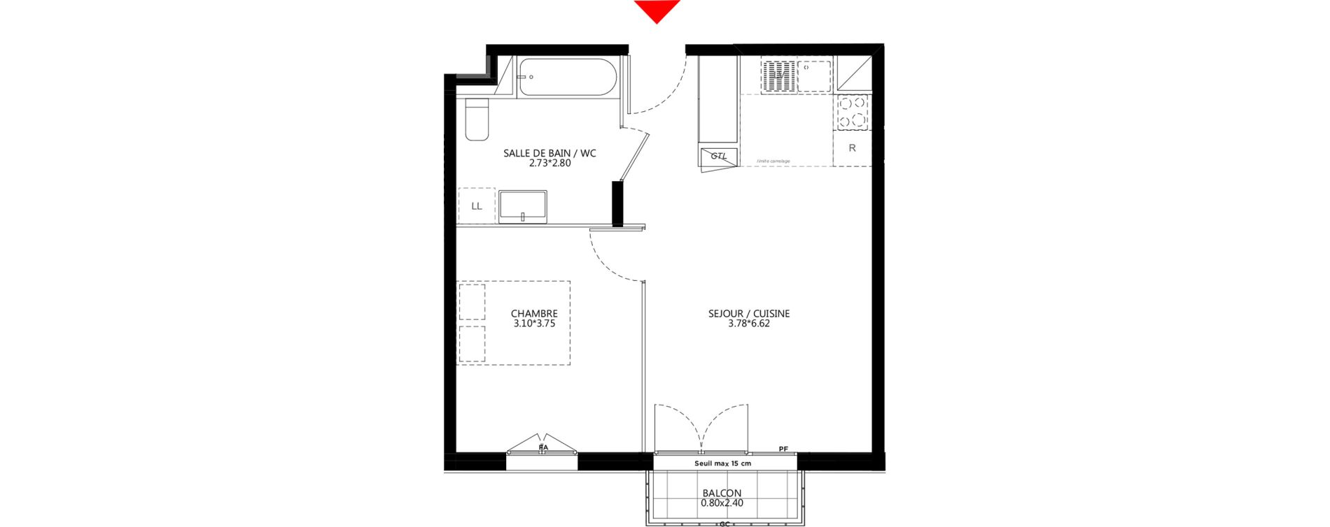 Appartement T2 de 43,80 m2 &agrave; Bondy Le moulin-&agrave;-vent