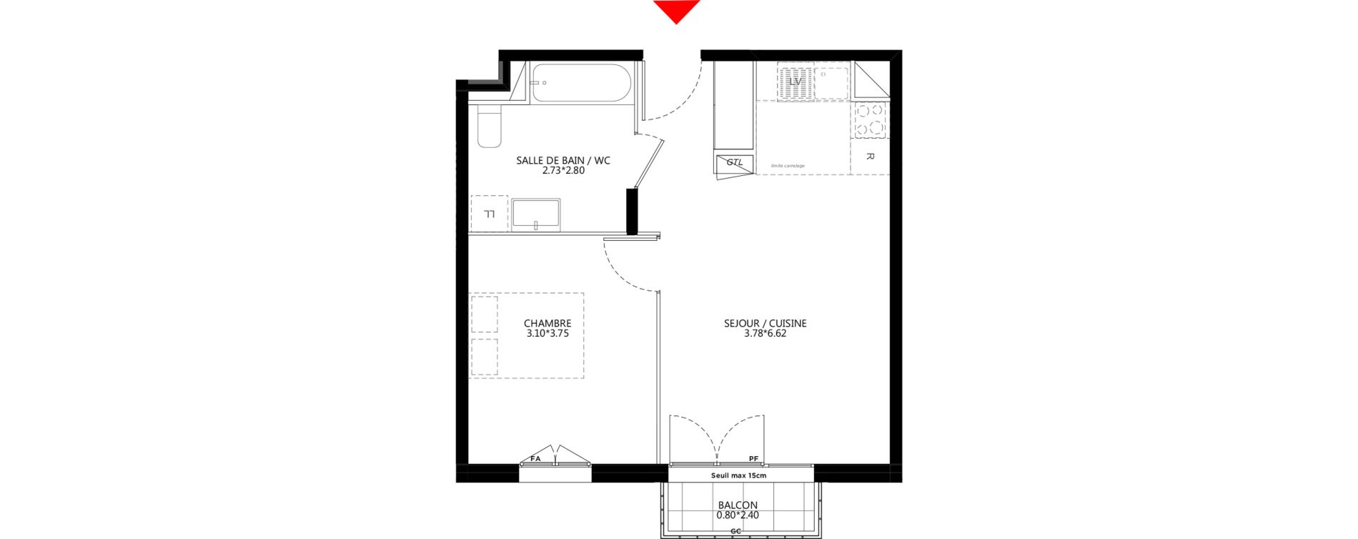 Appartement T2 de 43,80 m2 &agrave; Bondy Le moulin-&agrave;-vent