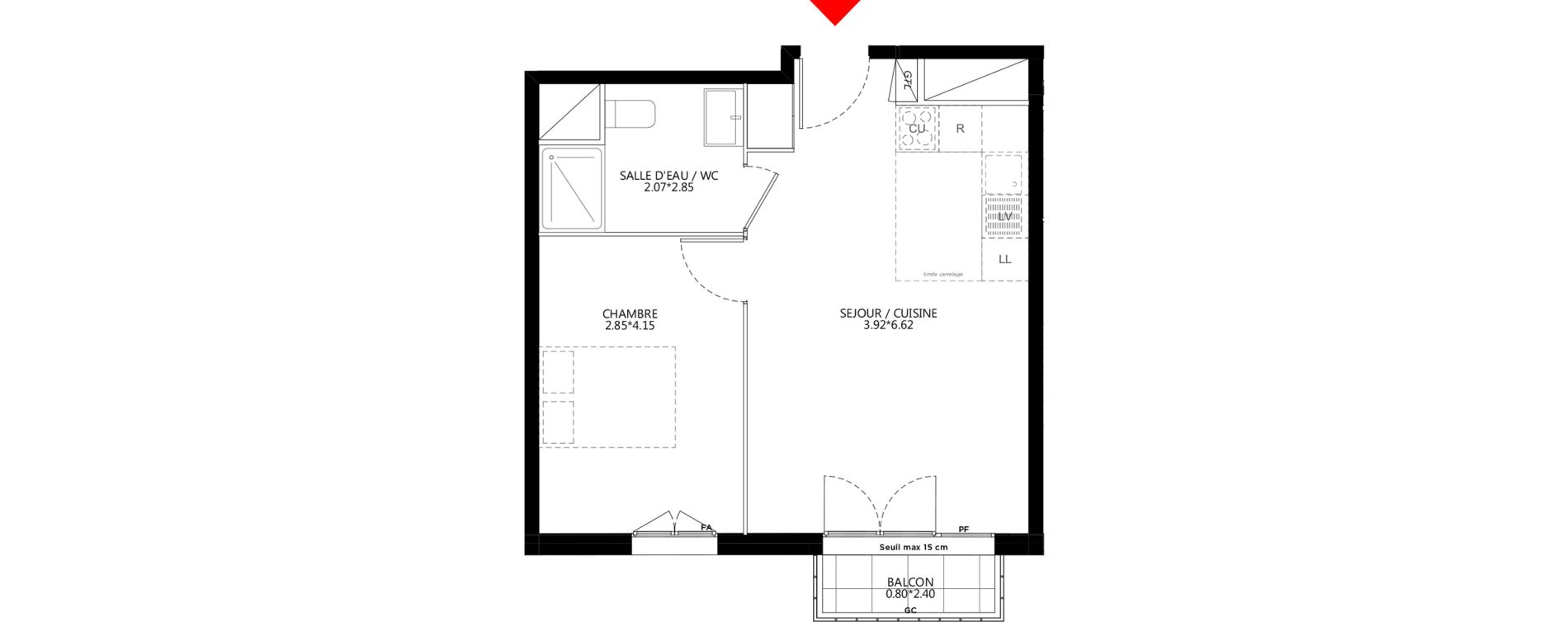 Appartement T2 de 41,44 m2 &agrave; Bondy Le moulin-&agrave;-vent