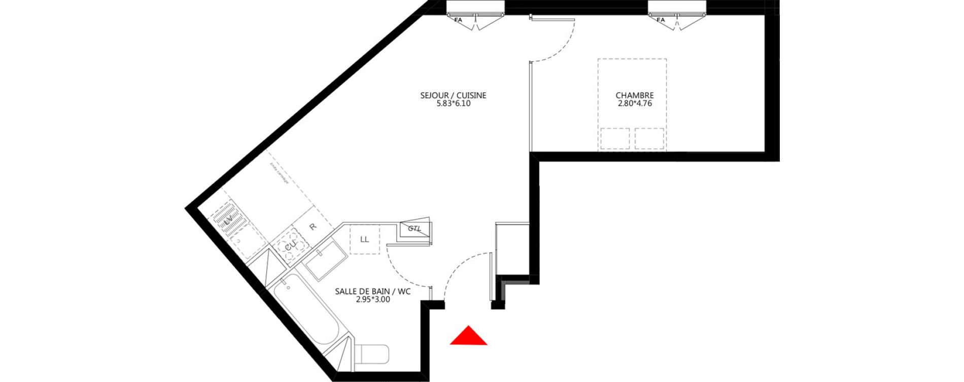 Appartement T2 de 44,07 m2 &agrave; Bondy Le moulin-&agrave;-vent