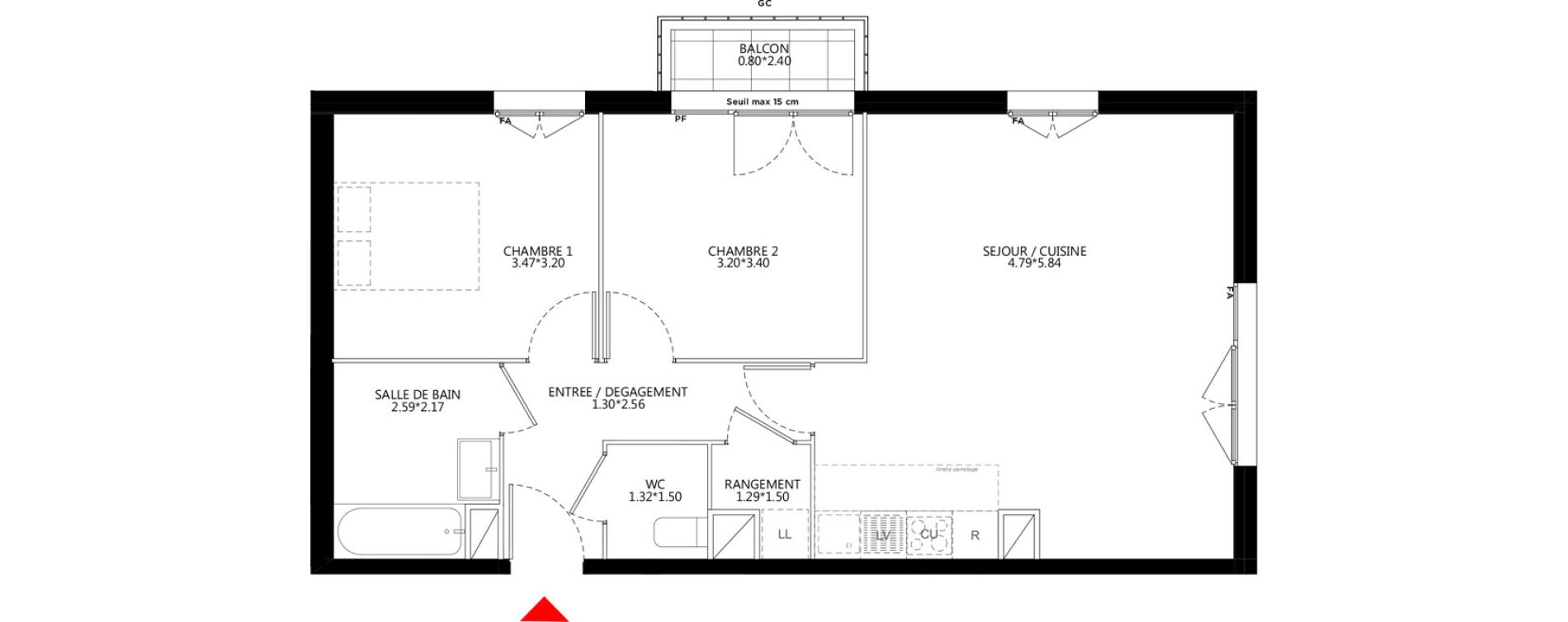 Appartement T3 de 66,16 m2 &agrave; Bondy Le moulin-&agrave;-vent