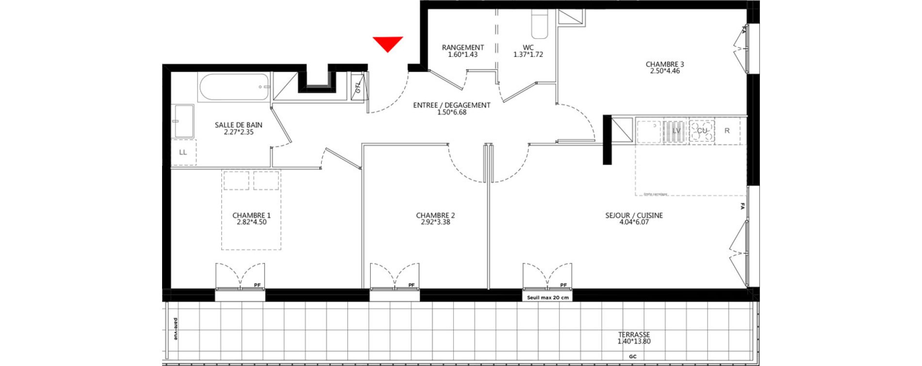 Appartement T4 de 76,81 m2 &agrave; Bondy Le moulin-&agrave;-vent
