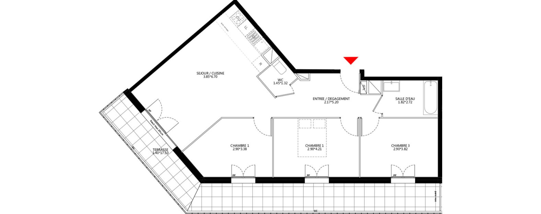 Appartement T4 de 77,24 m2 &agrave; Bondy Le moulin-&agrave;-vent