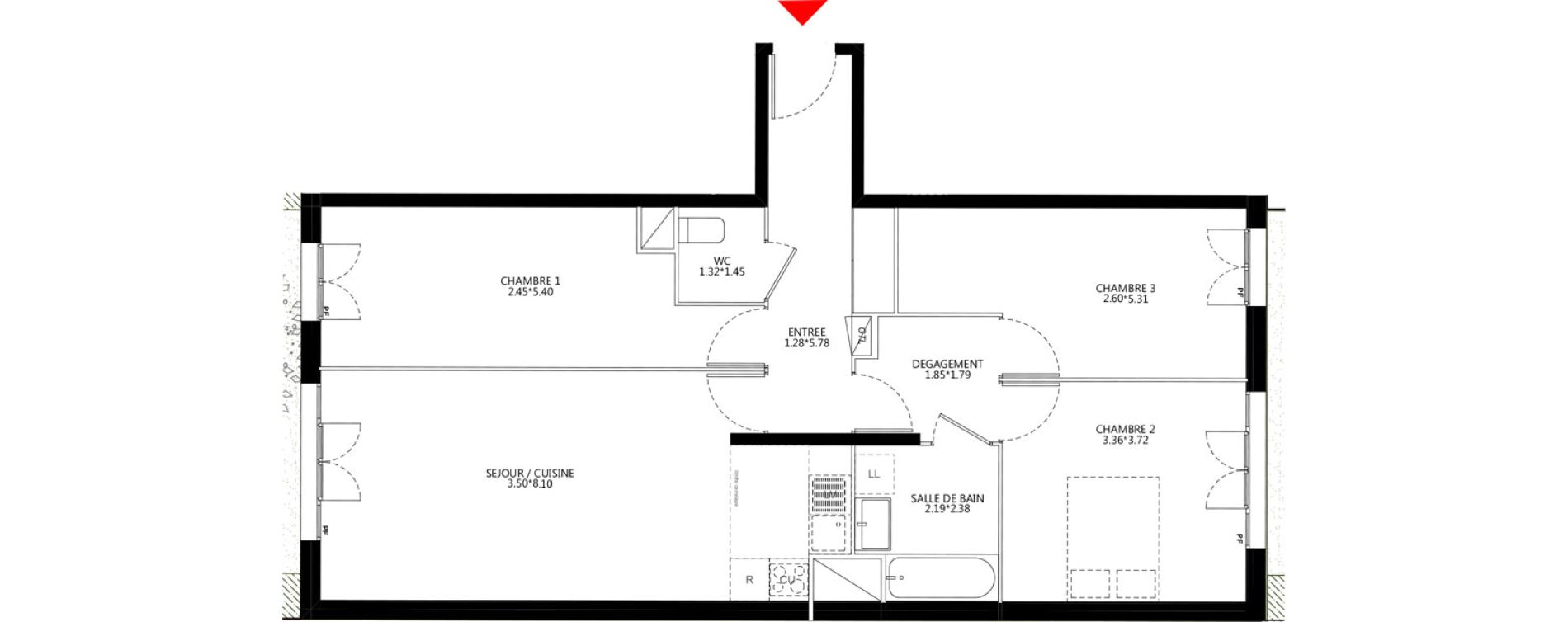 Appartement T4 de 84,35 m2 &agrave; Bondy Le moulin-&agrave;-vent