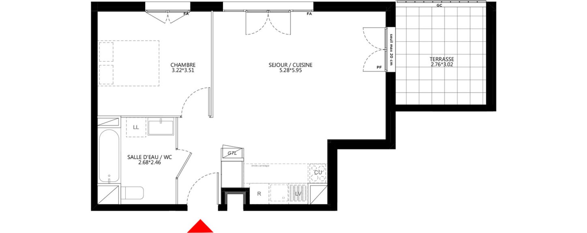 Appartement T2 de 47,00 m2 &agrave; Bondy Le moulin-&agrave;-vent