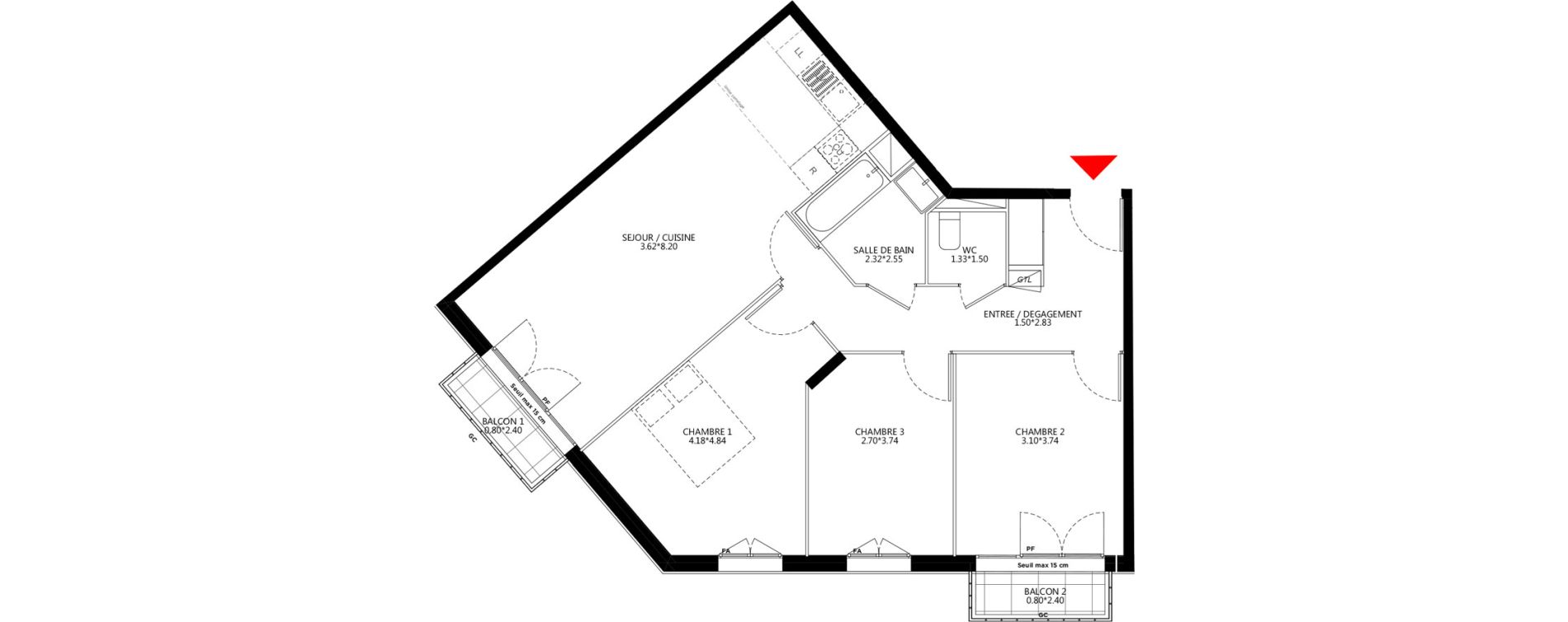 Appartement T4 de 79,92 m2 &agrave; Bondy Le moulin-&agrave;-vent