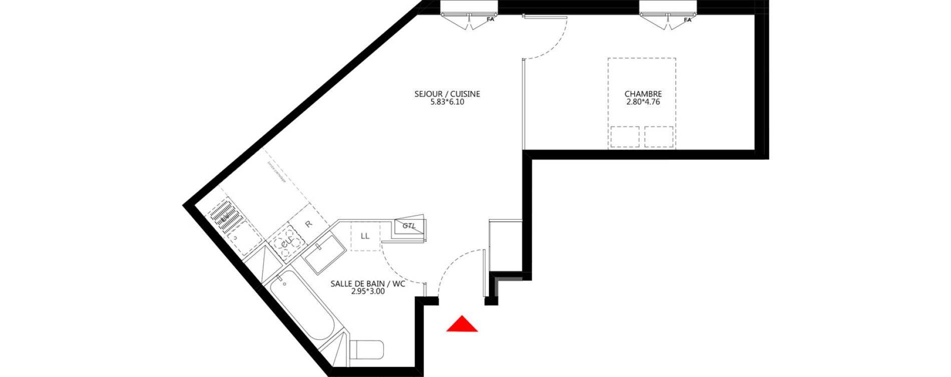 Appartement T2 de 44,08 m2 &agrave; Bondy Le moulin-&agrave;-vent