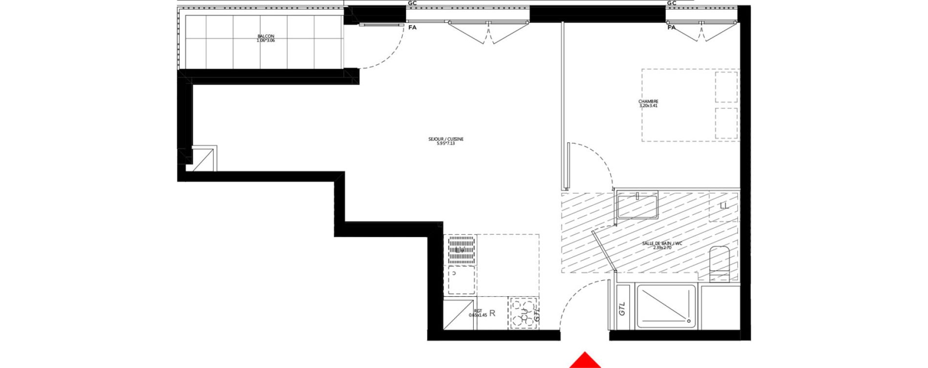 Appartement T2 de 43,92 m2 &agrave; Bondy Le moulin-&agrave;-vent