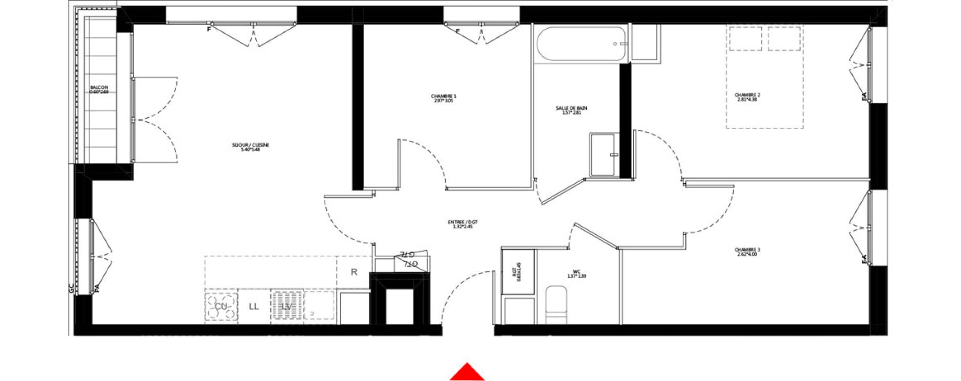 Appartement T4 de 70,84 m2 &agrave; Bondy Le moulin-&agrave;-vent