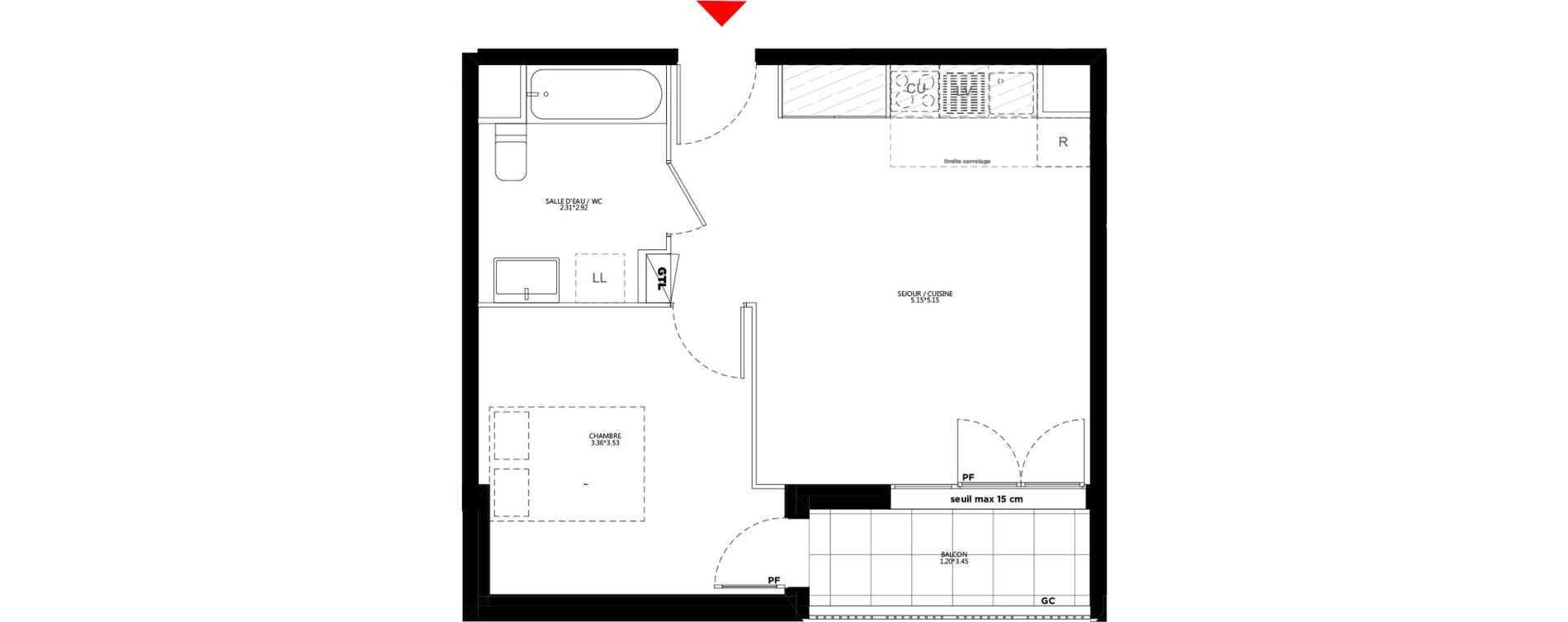 Appartement T2 de 41,97 m2 &agrave; Bondy Le moulin-&agrave;-vent