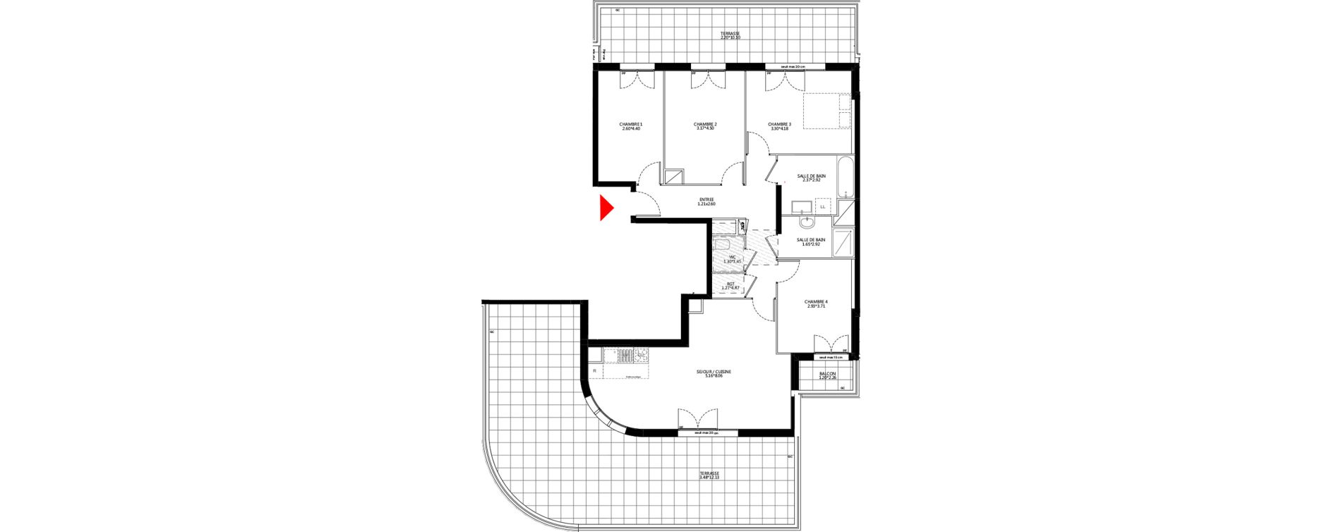 Appartement T5 de 107,98 m2 &agrave; Bondy Le moulin-&agrave;-vent