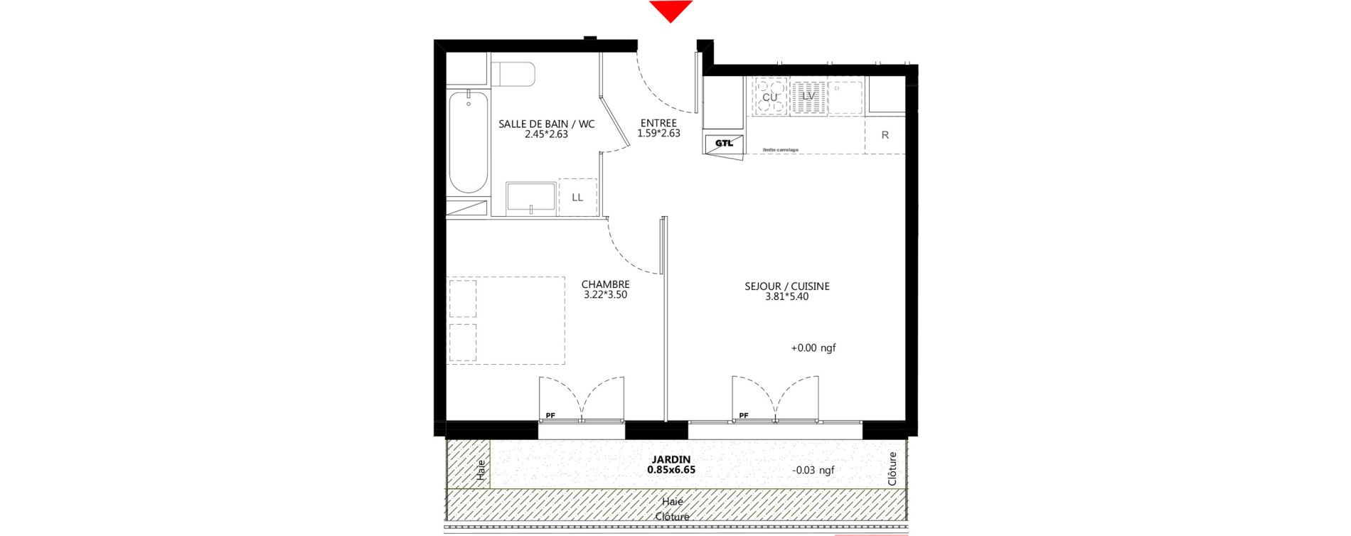 Appartement T2 de 40,28 m2 &agrave; Bondy Le moulin-&agrave;-vent