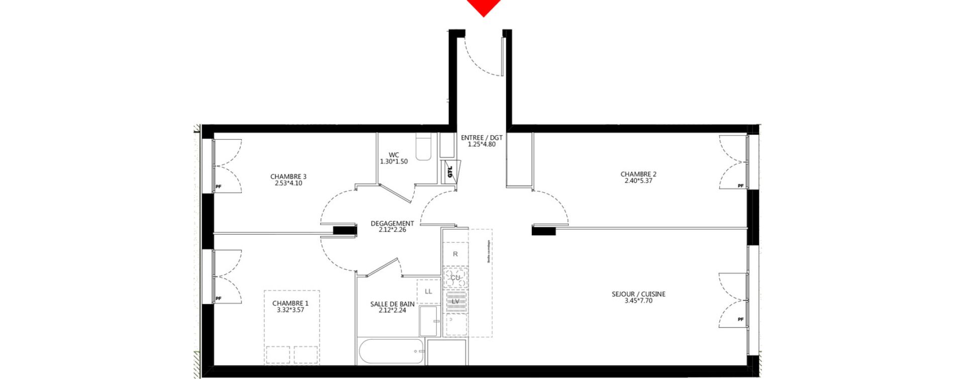 Appartement T4 de 79,61 m2 &agrave; Bondy Le moulin-&agrave;-vent