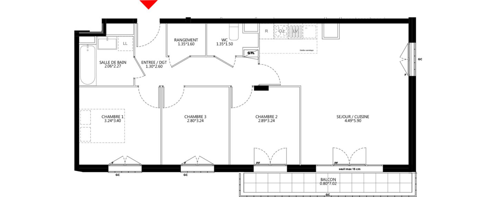 Appartement T4 de 77,02 m2 &agrave; Bondy Le moulin-&agrave;-vent