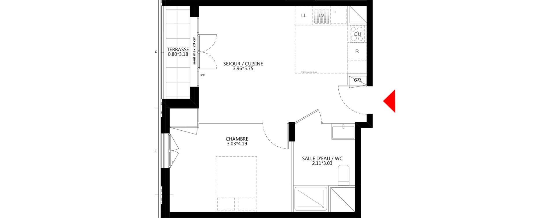 Appartement T2 de 40,79 m2 &agrave; Bondy Le moulin-&agrave;-vent