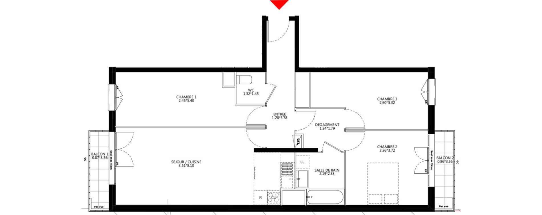 Appartement T4 de 84,35 m2 &agrave; Bondy Le moulin-&agrave;-vent
