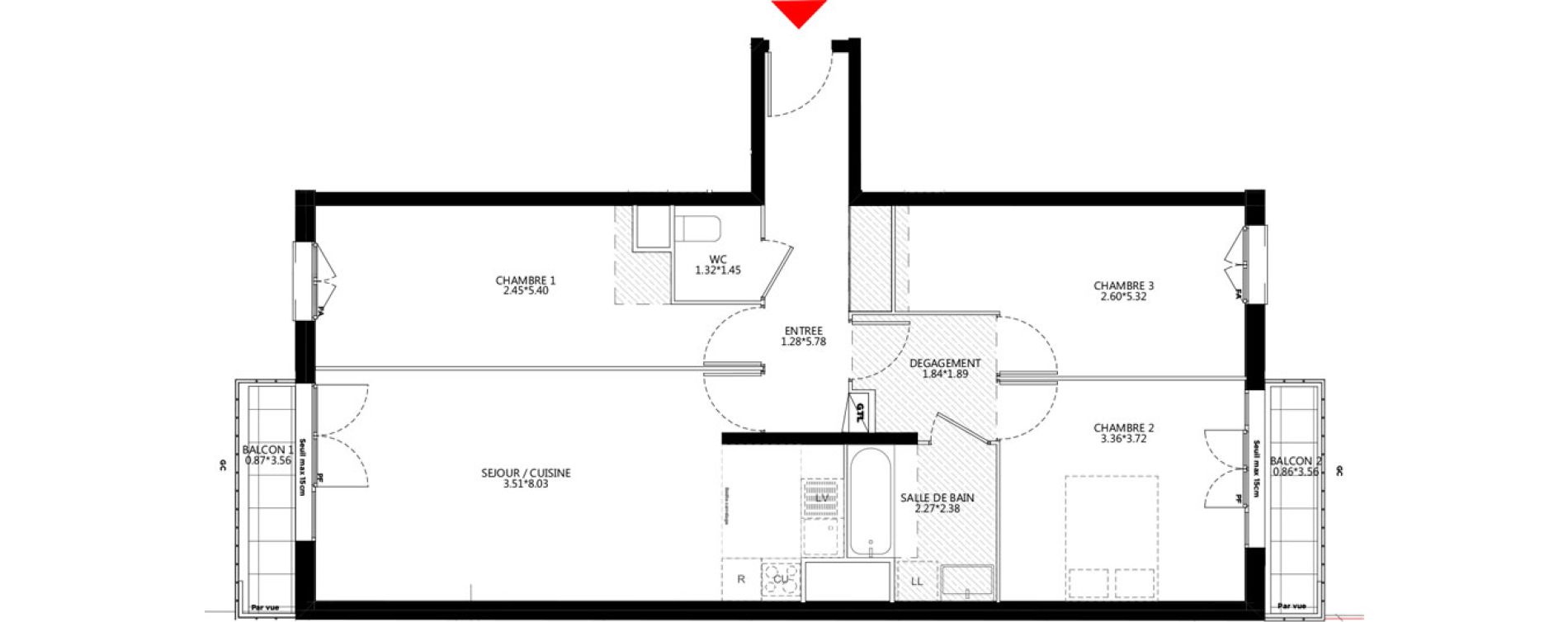 Appartement T4 de 84,24 m2 &agrave; Bondy Le moulin-&agrave;-vent