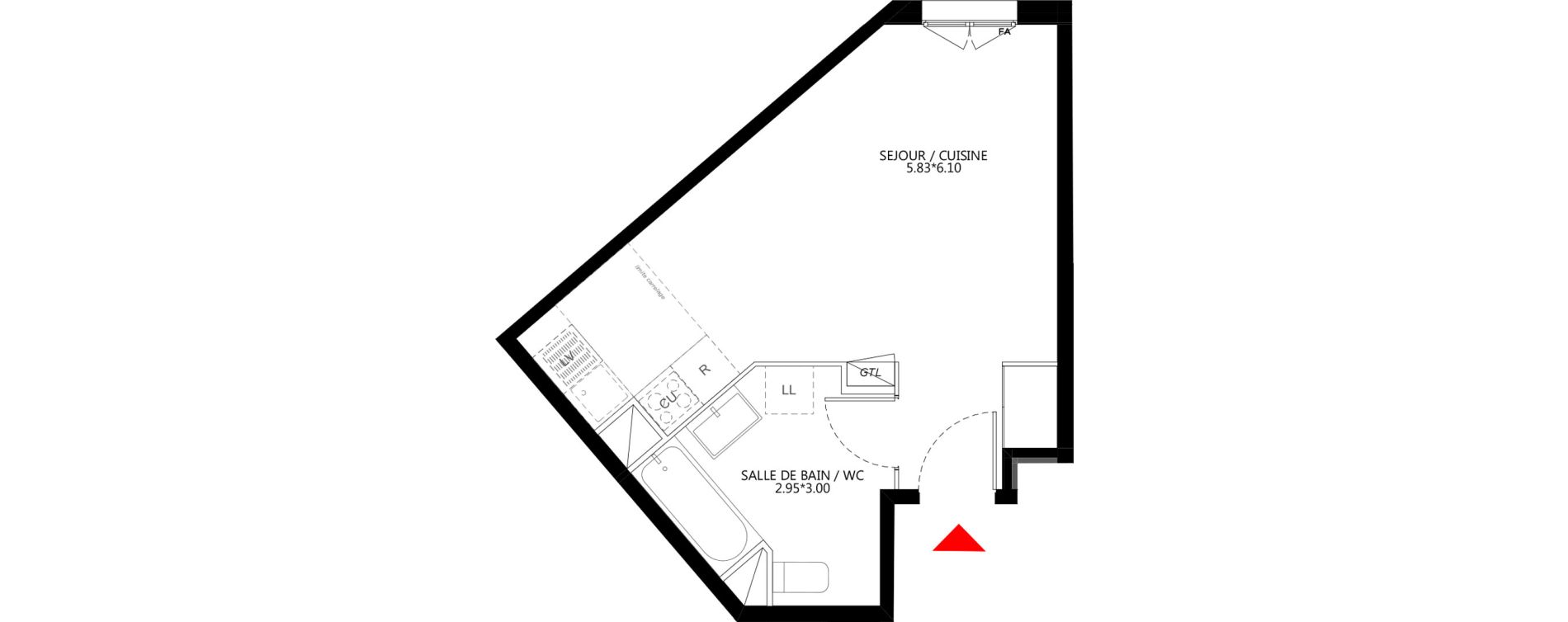 Appartement T1 de 30,75 m2 &agrave; Bondy Le moulin-&agrave;-vent