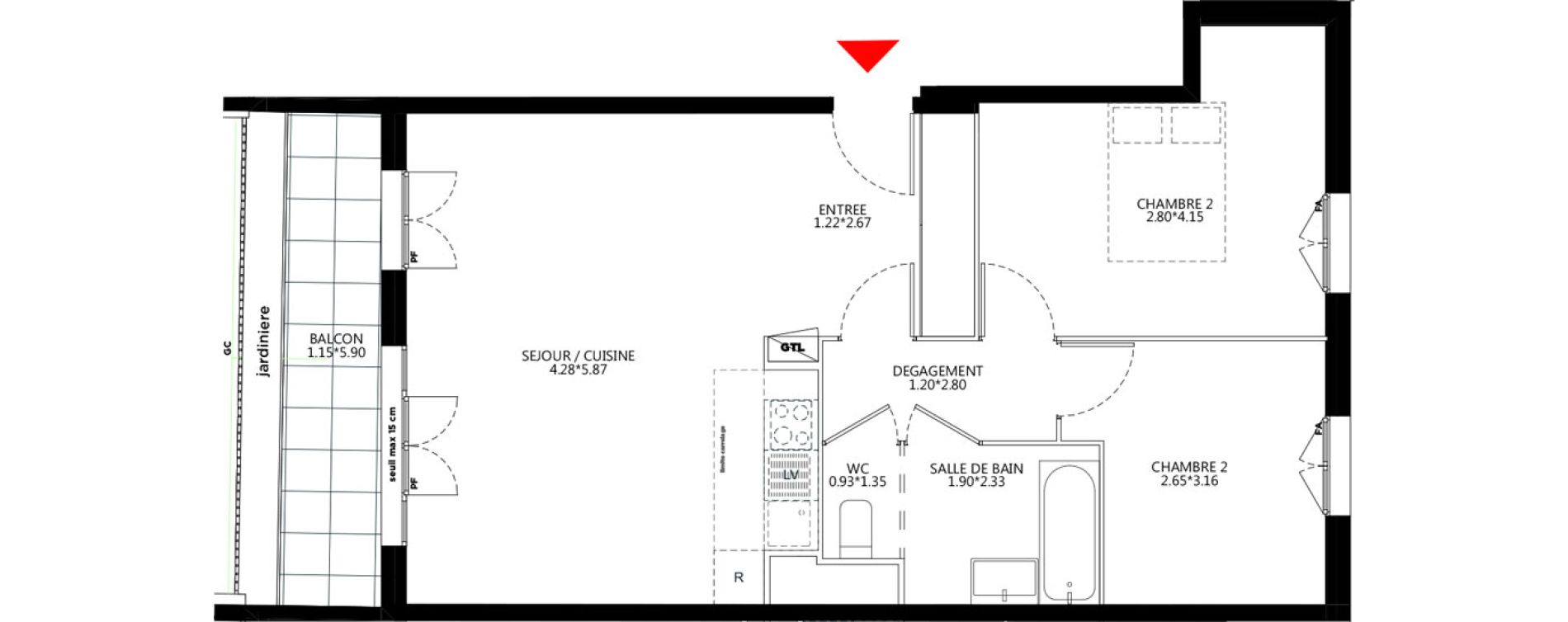 Appartement T3 de 64,38 m2 &agrave; Bondy Le moulin-&agrave;-vent