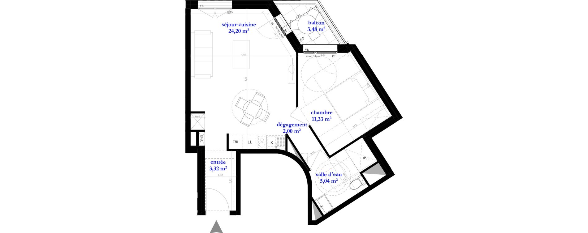 Appartement T2 de 45,89 m2 &agrave; Clichy-Sous-Bois La dhuys