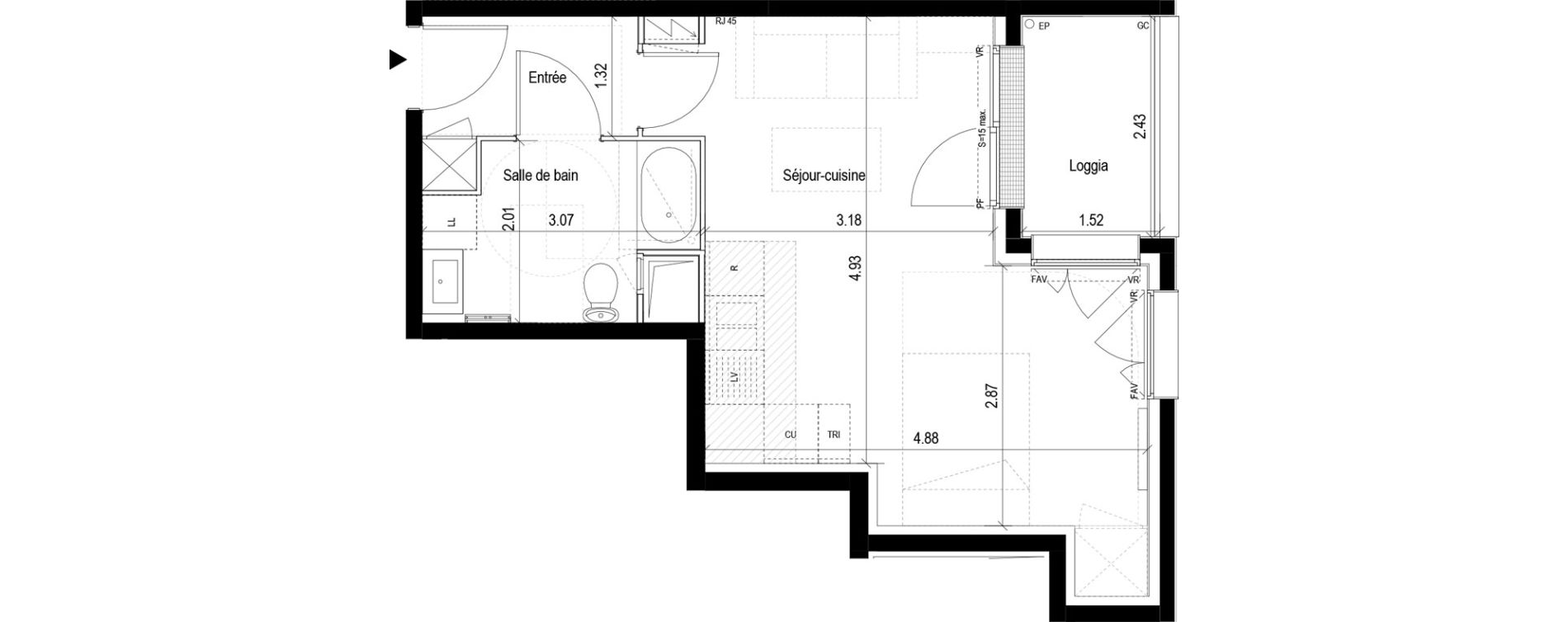 Appartement T1 de 31,66 m2 &agrave; Clichy-Sous-Bois La dhuys