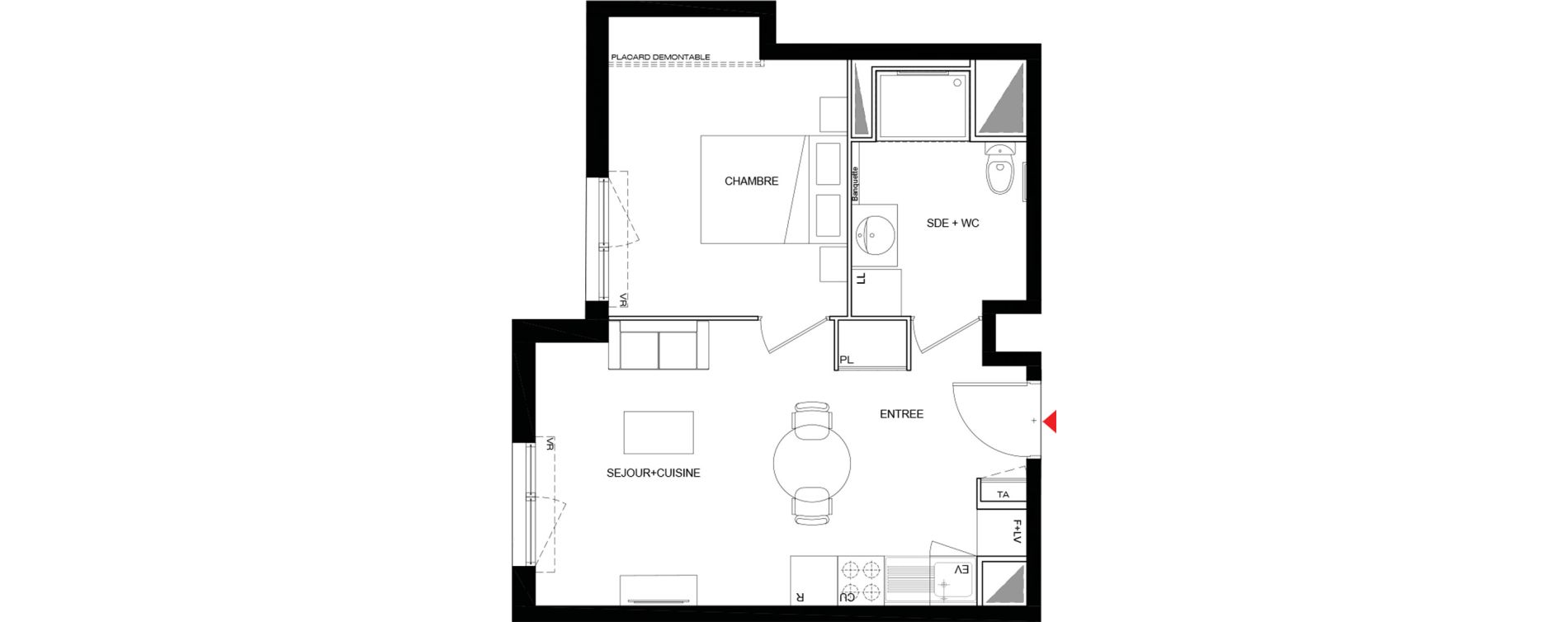 Appartement T2 meubl&eacute; de 39,92 m2 &agrave; Drancy Paris campagne