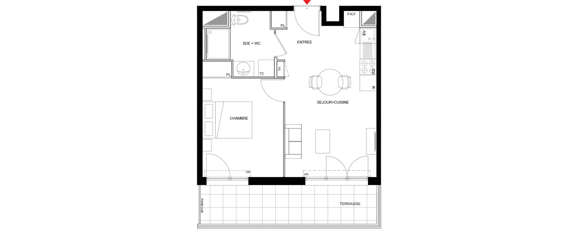 Appartement T2 meubl&eacute; de 39,87 m2 &agrave; Drancy Paris campagne