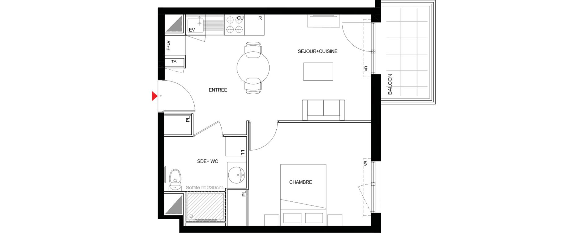 Appartement T2 meubl&eacute; de 39,46 m2 &agrave; Drancy Paris campagne