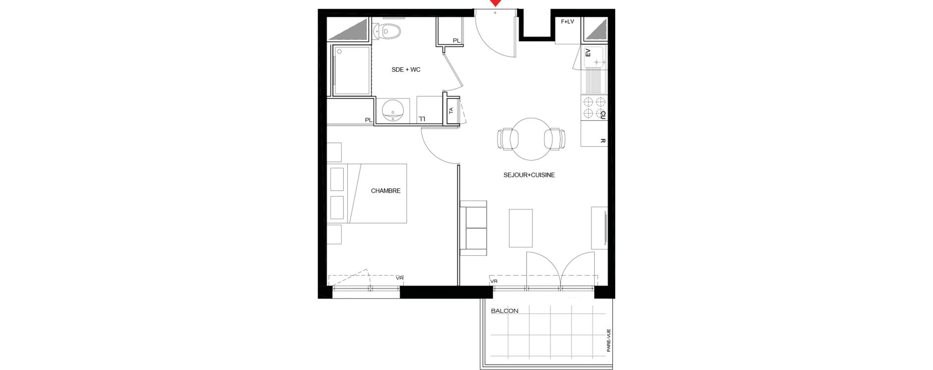 Appartement T2 meubl&eacute; de 39,87 m2 &agrave; Drancy Paris campagne