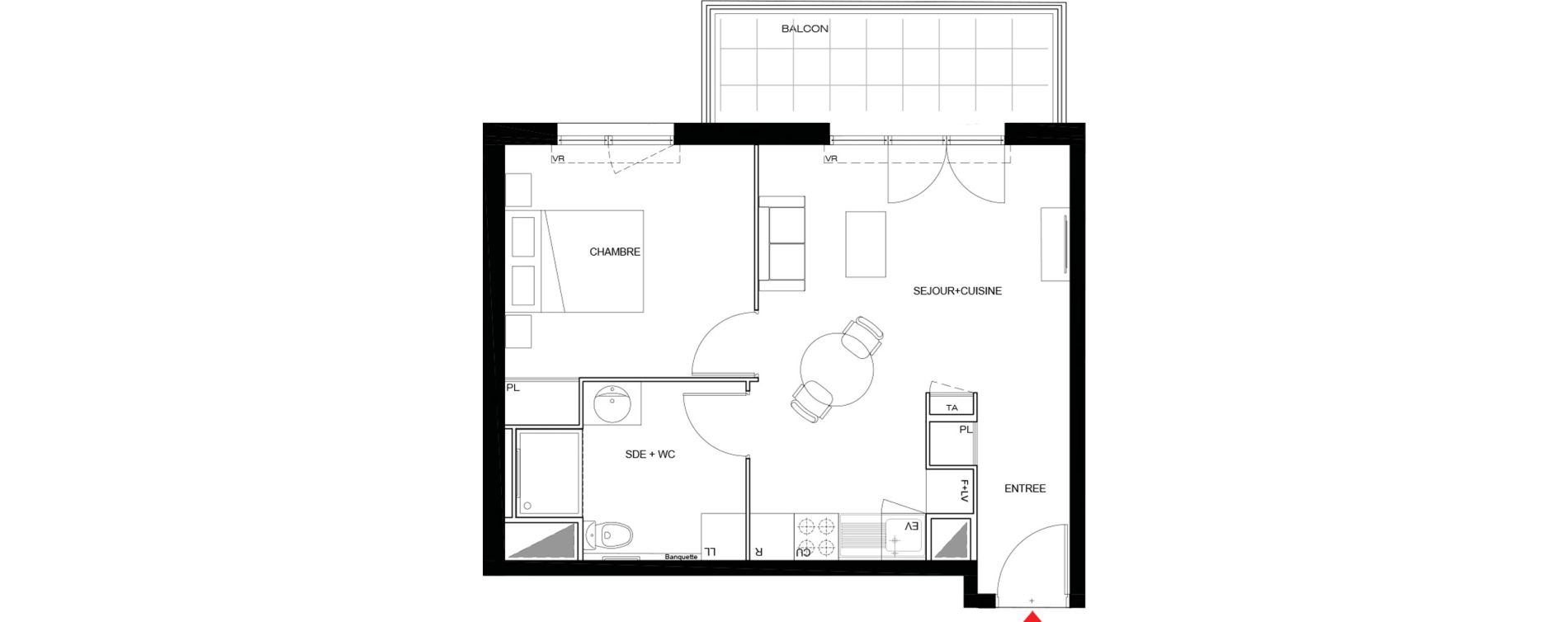 Appartement T2 meubl&eacute; de 42,77 m2 &agrave; Drancy Paris campagne