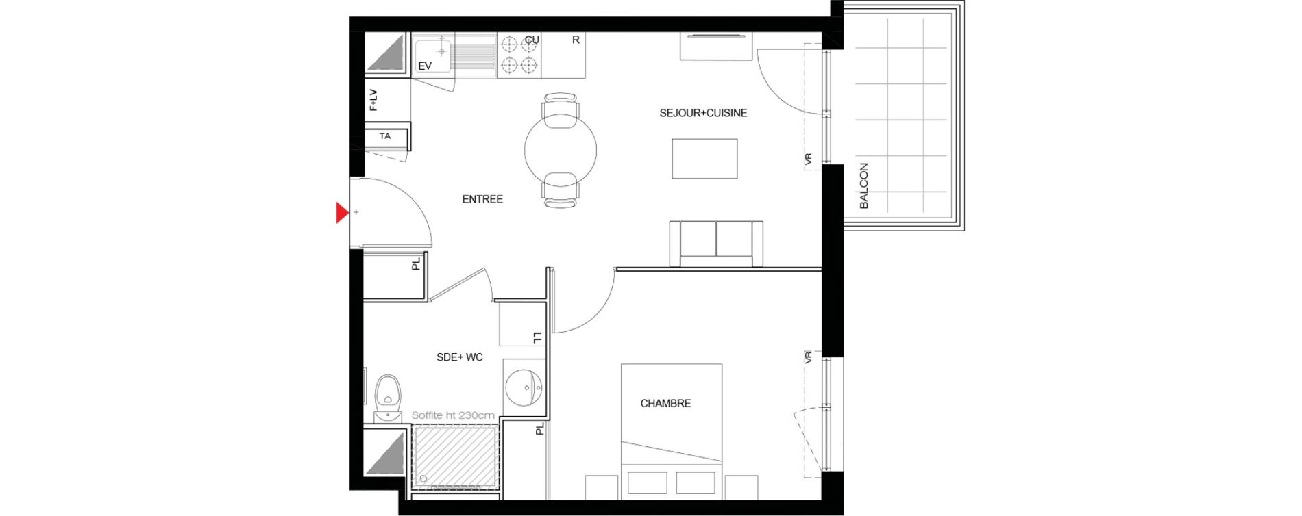 Appartement T2 meubl&eacute; de 39,46 m2 &agrave; Drancy Paris campagne