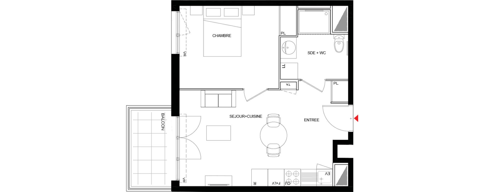 Appartement T2 meubl&eacute; de 39,82 m2 &agrave; Drancy Paris campagne