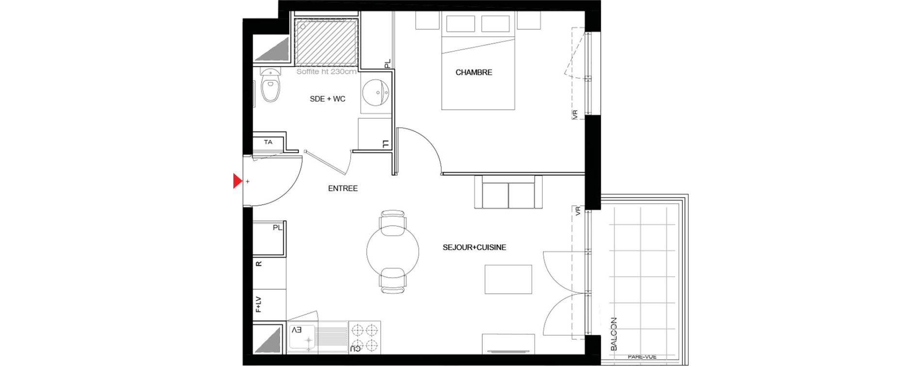 Appartement T2 meubl&eacute; de 39,82 m2 &agrave; Drancy Paris campagne